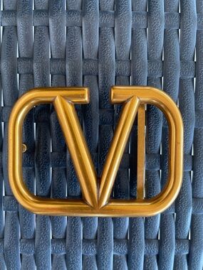 Bronze Tone V Logo Belt Buckle Heavy Statement Piece Vintage Style